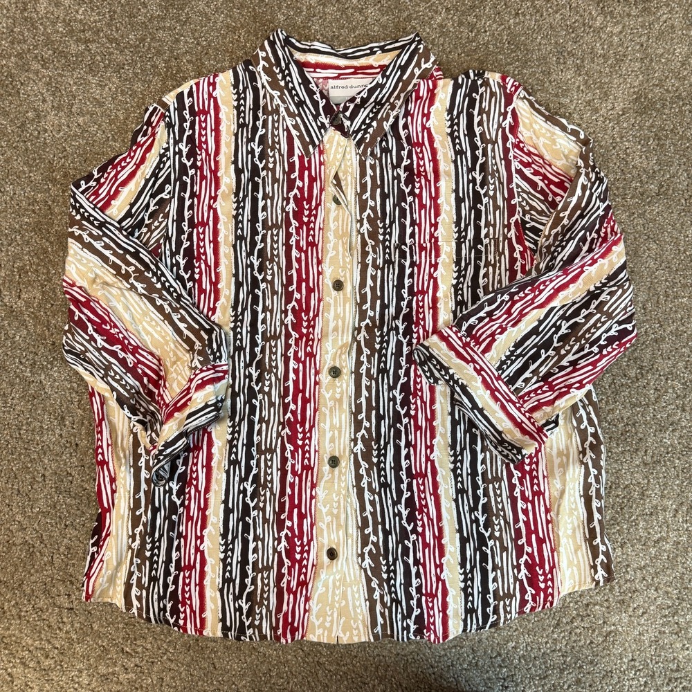 Alfred Dunner Shirt Womens 16P Multicolor Abstract Print 3/4 Sleeve Button Up